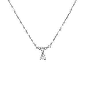 Exquisito Collar de <span class=keywords><strong>plata</strong></span> de acero inoxidable delicado colgante de gota de cristal de circón estilo coreano mujeres gargantilla collar joyería de niña - Product Image 5