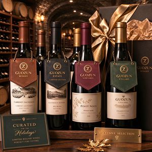 Étiquette personnalisée en cuir pour bouteille de vin avec logo sur mesure, étiquette suspendue personnalisée pour bouteilles de vin, cadeau d'hôtel, mariage, marque privée, vente en gros - Product Image 5