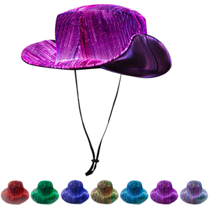 Sombrero Fedora Vaquero con Luces LED Intermitentes para Adultos, para Fiestas y Graduaciones, con Lentejuelas Plateadas y Borde LED RGB, Diseño Nuevo y Único - Product Image 1