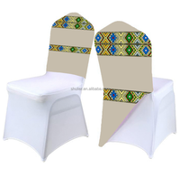 Housse de chaise personnalisée avec logo, impression 3D, design éthiopien, en spandex, demi-dossier, pour décoration de mariage