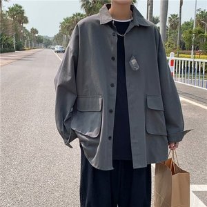 Camicie giapponesi di vendita calda <span class=keywords><strong>camicia</strong></span> da uomo allentata per tutte le partite bella tinta unita semplice Design di moda di base per uomo - Product Image 3