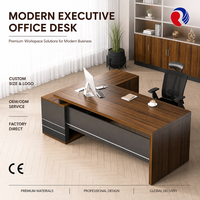 Bureau de direction noir, table de bureau moderne en forme de L, couleur bois foncé, bureau de gestionnaire avec tiroirs, mobilier de bureau