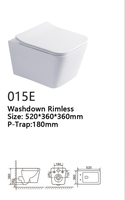 WC suspendu moderne et unique de forme carrée, blanc, avec siphon à trou unique, facile à nettoyer, pour salles de bain de luxe