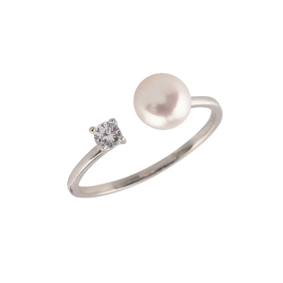 Anello regolabile aperto in argento sterling S925 con design a diamante Flash con perla naturale lucida per accessori di abbigliamento regalo di san valentino