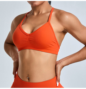 Women V Neck Ruched Sports Bra Adjustable Thin Strap Criss Cross <b>Back</b> Yoga Bra Padded <b>Low</b> Support Pilates Gym Sports <b>Top</b> - Product Image 1