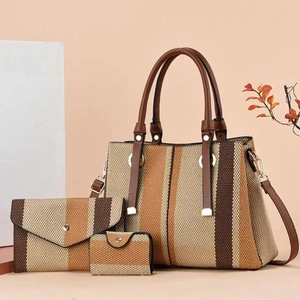 Sacs fourre-tout en toile contrastée tendance pour femmes, sacs à main en cuir PU personnalisés, vente en gros - Product Image 3