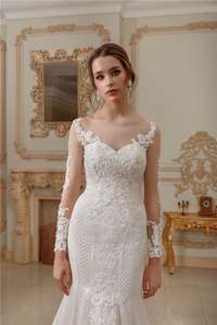 Migliore vendita di alta qualità maniche lunghe sirena abito da <span class=keywords><strong>sposa</strong></span> con perline di lusso e offerta ovigonna rimovibile. - Product Image 4