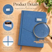 Carnet d'organisation exécutif personnalisé en cuir PU bleu marine format B5 avec impression couleur et boucle magnétique