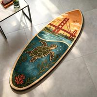Tapis touffeté en forme de planche de surf, motif tortue de mer vintage, tapis de sol irrégulier en peluche pour salon, chambre à coucher, décoration intérieure