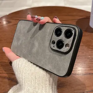 Étui de téléphone en cuir suédé d'agneau antichoc de luxe pour iPhone 15 14 13 12 11 Pro Max XS X XR 7 8 Plus SE3 housse de pare-chocs en Silicone - Product Image 2