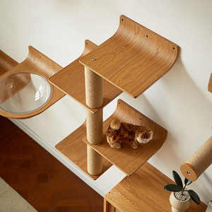 Rak dinding motif Pohon kucing Modern kayu padat rak kucing hemat ruang dengan tangga panjat tebing Sisal bergaya untuk ruang kecil - Product Image 4
