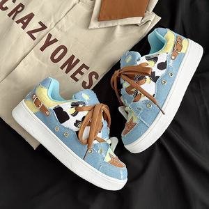 SkyLangte, zapatillas de correr personalizadas Unisex, tendencia nacional, Primavera, estampado de <span class=keywords><strong>vaca</strong></span>, tela vaquera, forro de malla, entresuela de goma, Patchwork con cordones - Product Image 1