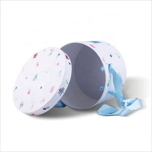 Custom Printed Cylinder Packaging Paper <b>Box</b> Hard Cardboard Round Boxes With Ribbon Handle - Product Image 3
