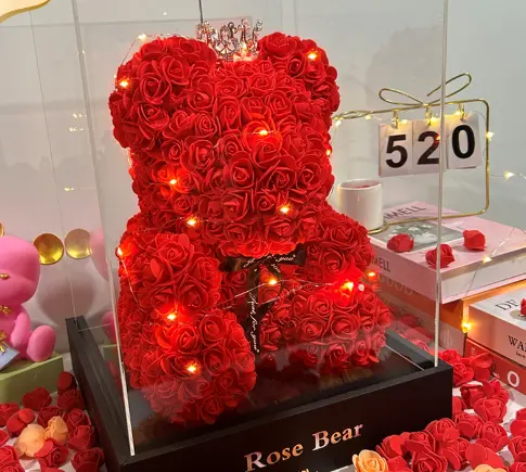 Best Selling Rose Bear Exquisite Gift Box 25/40cm Foam Rose Teddy Bear Valentine's Day Gift