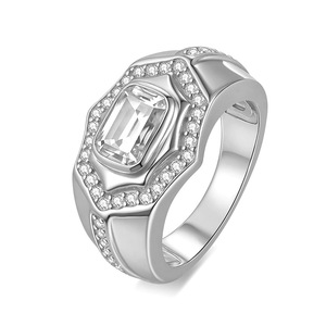 Women's 22k <b>Gold</b> Plated Moissanite <b>Cocktail</b> <b>Ring</b> Emerald Cut Bezel Setting Pave Diamond Geometric Luxury Design - Product Image 2