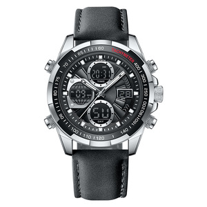 Montre numérique à quartz pour homme FB0080, 46 mm, grand écran double affichage LED, aiguille lumineuse, calendrier, étanche, bracelet en cuir, boîtier en alliage - Product Image 5