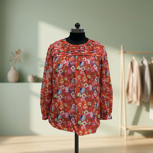 Women's Floral Print Chiffon Blouse <b>Long</b> Sleeve O-Neck Loose Fit Spring Summer Casual <b>Top</b> - Product Image 2
