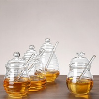 Pot de miel en verre résistant à la chaleur 10 oz 14OZ 17OZ pot de miel de ruche avec louche et couvercle pour stocker le miel et le sirop