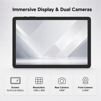 Tableta con Pantalla Táctil de 10.95 Pulgadas, Almacenamiento Rápido para Juegos, Octa-core, IPS 1280*800, 5G Wifi, para Negocios