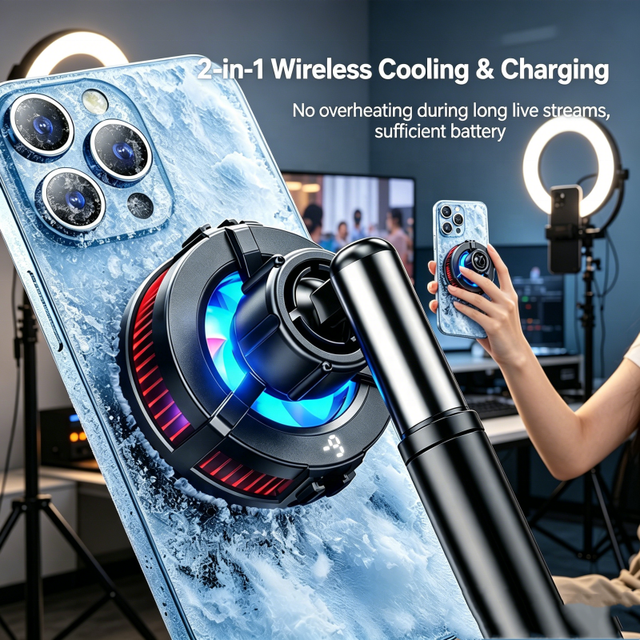 Multi-scene Magnetic Wireless Charge Phone Cooling Fan Cooling Phone Radiator Anti-heat Phone Cooler for Outdoor Live Streaming
