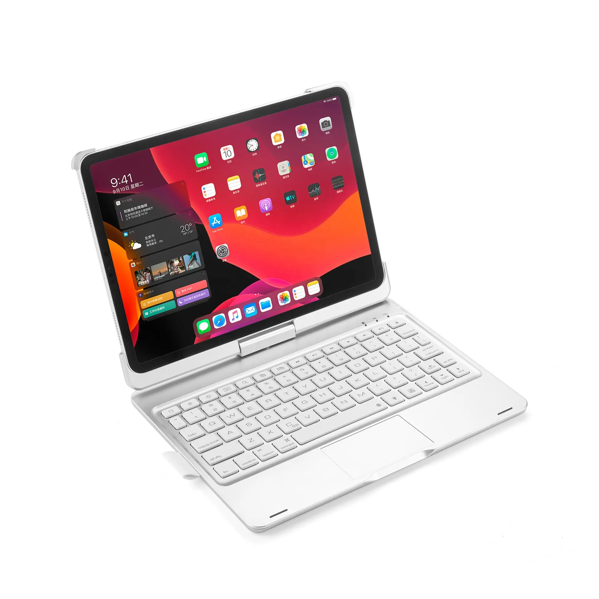 Беспроводная металлическая клавиатура с подсветкой, вращающаяся на 360 градусов клавиатура для iPad 2018/2020/2021Pro/iPad Air4 2020