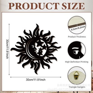 Décoration murale en bois Bohème Soleil Lune Étoile, cercle noir, pour la maison, en buis du Zhejiang - Product Image 4