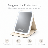 Étui cosmétique portable en cuir avec miroir pliant, support lumineux, 3 modes de lumière colorée, fonction mémoire, miroir de bureau à gradation progressive