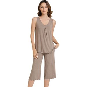 Ensemble de pyjama sans manches pour femme personnalisé avec pantalon capri en tissu doux viscose bambou – Débardeur et bas décontractés - Product Image 1