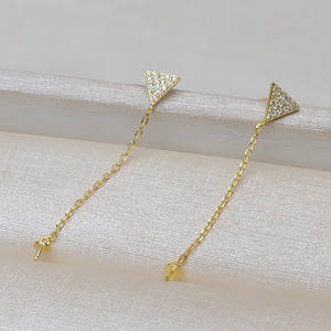 S925 <b>Silver</b> Triangle Set Pearl <b>Chain</b> DIY Accessories with Earnail and Jade Support Fashion Chandelier <b>Earrings</b> 3278 - Product Image 4