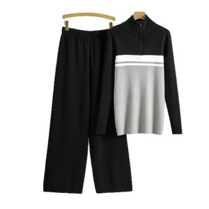 Completo <span class=keywords><strong>Casual</strong></span> Primaverile in Maglia con Collo Alto e Cerniera, <span class=keywords><strong>Abbigliamento</strong></span> <span class=keywords><strong>Donna</strong></span> in Tinta Unita - Product Image 5