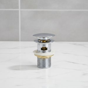 Vanne de vidange pop-up noire moderne en laiton chromé pour lavabo de salle de bain, avec système anti-débordement, garantie 5 ans - Product Image 1