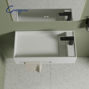 Lavabo <span class=keywords><strong>pequeño</strong></span> de superficie sólida <span class=keywords><strong>con</strong></span> estante de madera Mini lavabo para balcón Lavabo <span class=keywords><strong>pequeño</strong></span> de superficie sólida PMMA <span class=keywords><strong>Fregadero</strong></span> colgado en la pared - Product Image 3