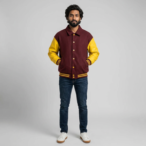 Genuine <b>Leather</b> Made Custom Collar Design <b>Men</b> Varsity <b>Jacket</b> Custom Pattern Quick Dry Material Made <b>Men</b> Varsity <b>Jacket</b> - Product Image 1