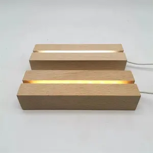 Base de luz led nocturna de madera, base de lámpara led 3d de madera para luz nocturna de ilusión 3D, venta al por mayor