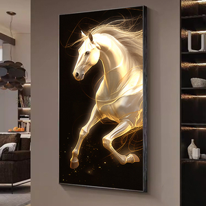 入口装饰抽象灯豪华现代发光二极管动物马墙艺术框架水晶瓷画墙艺术 - Product Image 2