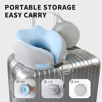 Oreiller de voyage en mousse à mémoire de forme en forme de U, à récupération lente, avec pochette de rangement intégrée pour les voyages en avion et en train