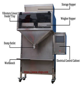 Machine de remplissage et d'emballage semi-automatique VTOPS-2DC-2K pour graines, riz, sucre, café, granulés, avec pesage vibratoire - Product Image 2