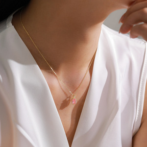 Collar con colgante cuadrado de circonita rosa con corte radionado en plata de ley S925, versión de cobre personalizable - Regalo de aniversario para mujer - Product Image 5