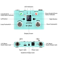 M-VAVE Lost Tempo Drum Machines & Looper Pedal - Pédale de looper et machine à rythmes 4 modes, 30 préréglages, 11 minutes de temps de enregistrement, pour effets guitare/basse