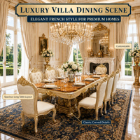 Ensemble table et chaises rectangulaires en bois massif de style français, idéal pour les villas et hôtels de luxe pour les banquets