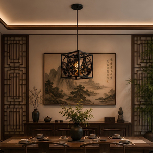 Luminaire suspendu en métal noir mat, motif papillon découpé au laser, style oriental, vente en gros du fabricant - Product Image 1
