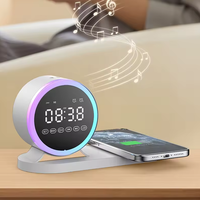 Nouveau chargeur sans fil 3-en-1 en plastique LED de bureau 15W DC, charge rapide, station de charge pliable, réveil, haut-parleur sans fil