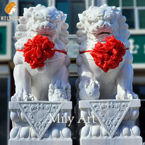 Outdoor Hand Gesneden Levensgrote Marmeren Foo Honden Standbeeld Custom Size Te Koop - Product Image 3