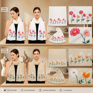 Women's Floral Embroidered Viscose Scarf Soft Lightweight Breathable Shawl for Spring Casual Daily Wear - Product Image 3