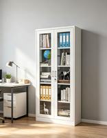 Armoire de classement en acier à 2 portes avec porte en verre, verrouillable, pour le rangement des dossiers au bureau ou à la maison, organisateur de documents