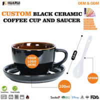 Ensemble de tasses à café et soucoupes en céramique avec logo personnalisé, vente en gros, tasse à cappuccino noire, OEM ODM pour café, restaurant, hôtel, cadeau