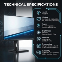 Top Willing 23.8 Inch Flat Touch Screen Monitor Ultra Thin Bezel Full HD 1920x1080 Vibrant Colors Display for Multi Task