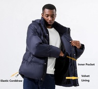 Doudoune Matelassée à Capuche pour Homme Imperméable, Respirante et Coupe-Vent, Col Montant, Rembourrée Hiver, Noire en Nylon, Extérieure Personnalisable