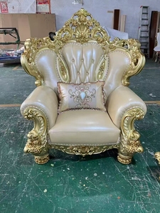 Royal Antique Classic <b>Gold</b> Leather <b>Sofa</b> Set Flower Wood Chesterfield Designs comfort Livig Room <b>Sofa</b> - Product Image 4