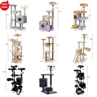 Arbre à chat moderne de luxe en bois avec tour à gratter en corde de sisal, design pliable pour plusieurs chats